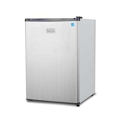 BLACK+DECKER 2.5 Cu. Ft. Compact Refrigerator, ENERGY STAR Certified, Single Door Mini Fridge with Chiller Compartment, Personal Fridge for Home or Dorm Room, R600a Refrigerant, BCRK25V,Stainless Look
