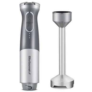 Elite Gourmet EHB1300 Cordless, Rechargeable Hand Blender, Variable Speed Blending with One-Touch Power Button, Stainless Steel Blades, Portable, Easy Control Stick Mixer, Baby Food, Charcoal Grey
