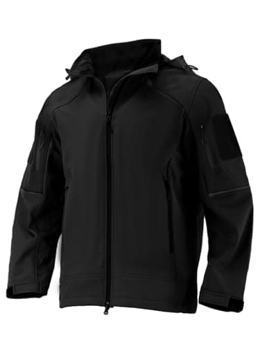 Flyplus Men's Waterproof Softshell Jacket,Windproof Fleece Lined Winter Coat with Hood,Lightweight and Warm for Hiking,Camping,Skiing