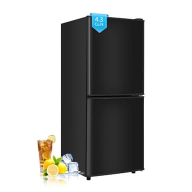 Borcolo Compact Refrigerator with Freezer 4.3 Cu. Ft. 2-Door Dorm Fridge with Adjustable 7-Level Thermostat, Small Refrigerator with Freezer for Home, RV, College Dorm, Apartment, Office, Black