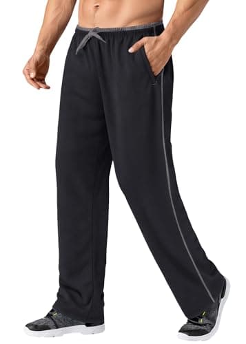 MAGNIVIT Men's Sweatpants Jogging Sweat Pants with Zipper Pockets Open Bottom Athletic Fit Sweatpant Black/Grey