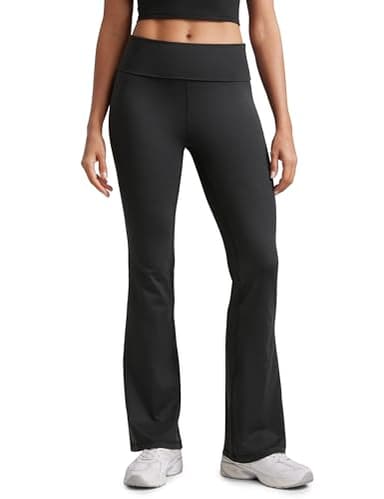 CRZ YOGA Womens Cloud Jersey Foldover Waist Flare Pants 31" - Yoga High Waisted Bootcut Lounge Casual Black Medium