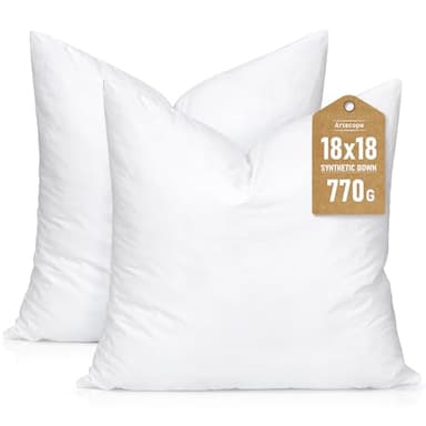 Artscope Synthetic Down Pillow Insert, 18x18 Down Alternative Throw Pillow Insert. Ultra Soft Fluffy Sleeping Pillow with 100% Cotton Cover, Decorative Pillows Set of 2-White.