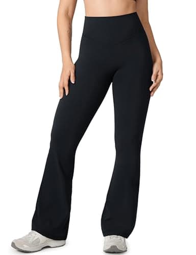 UNISSU Hugcurve No Front Seam High Waisted Flare Leggings for Women Bootcut Yoga Pants Buttery Soft Lounge Workout - 31.5'' Black Medium