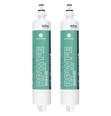 GE RPWFE Refrigerator Water Filter, Genuine Replacement Filter, Certified to Reduce Lead, Sulfur, and 50+ Other Impurities, Replace Every 6 Months for Best Results, Pack of 2