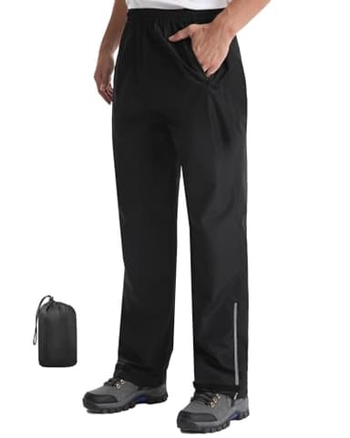 iCreek Men's Packable Rain Pants Waterproof Lightweight Over Pants Windproof Outdoor Pants for Fishing Golf Hiking (Black, Small/30 Inseam)