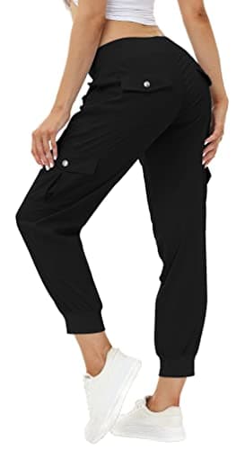 MoFiz Womens Lightweight Hiking Pants with Pockets Quick Dry Athletic Outdoor Summer Travel Casual Sweatpants Cargo Pant for Women Black L