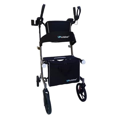 Journey UPWalker Premium Lite – The Original Upright Walker – Premium, Lightweight Adjustable Upright Rollator Walker with Narrow Build, Motion Sensor Lights, & Seat for Seniors