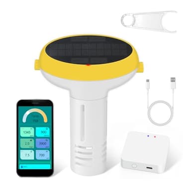Yewhick Smart Pool Monitor with Gateway, Profession Salt Water Pool Testing kit for Swimming Pool, 7 in 1 Chlorine Salinity ORP Monitor for Aquarium Sodium Chloride Swimming Pools Hot Tub Spas