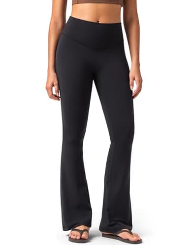 Colorfulkoala No Front Seam Flare Leggings Dreamlux High-Waisted Workout Yoga Pants for Women 31.5" Inseam(M, Black)