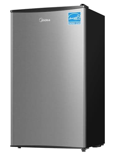 Midea MERM33S1AST Mini Fridge, 3.3 Cu.ft Compact Fridge with Internal Light, Adjustable Thermostat, Reversible Door, Low Noise for Dorm, Office, Bedroom, Stainless Steel
