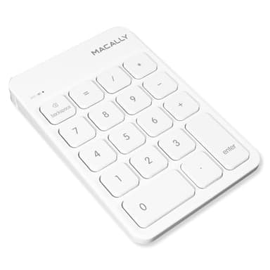 Macally Bluetooth Number Pad for Laptop, Apple, Mac, iMac, MacBook Pro/Air, Ipad, Windows PC, Tablet, or Desktop Computer - Rechargeable 18 Key Wireless Numeric Keypad - White Bluetooth 10 Key Numpad