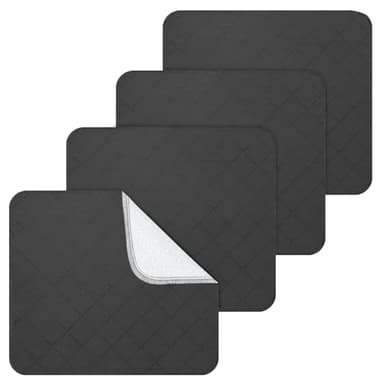 Waterproof Chair Pads for Incontinence, 4 Pack Reusable Seat Protectors 18" x 16", Non-Slip Absorbent Wheelchair Pad Covers, Washable for Adults, Kids & Pets - Black