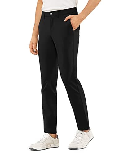 CRZ YOGA Men's Stretch Golf Pants - 35'' Slim Fit Stretch Waterproof Outdoor Thick Golf Work Pant with Pockets Black 33W x 35L