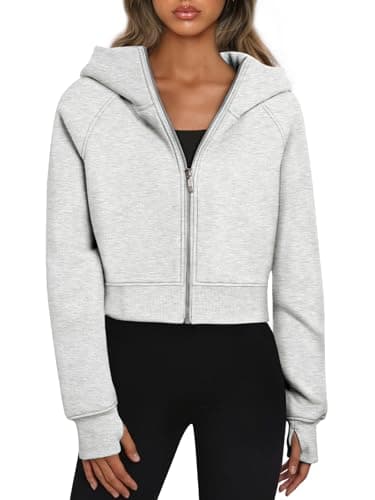 Trendy Queen Womens Zip Up Hoodies Jackets Cropped Sweatshirts Fleece Fall Outfits Casual Comfy Y2k Tops Winter Clothes 2025 Grey S