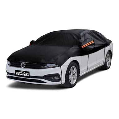 Half Car Cover Sedan, Hail Protector Car Cover with Cotton Liner, Sunroof & Windshield Cover for Ice and Snow, All Weather Vehicle Body Cover for Sun, Rain, Dust