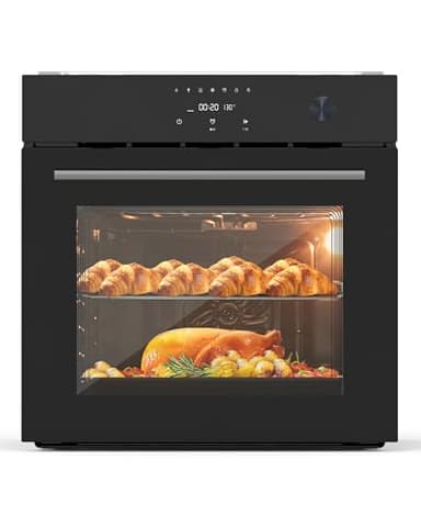 24 Inch Electric Single Wall Oven with 8 Cooking Modes, 2.5 Cu.ft. Built-in Electric Ovens, Screen Touch Control, 3000W Stainless Steel Convection Oven, Black