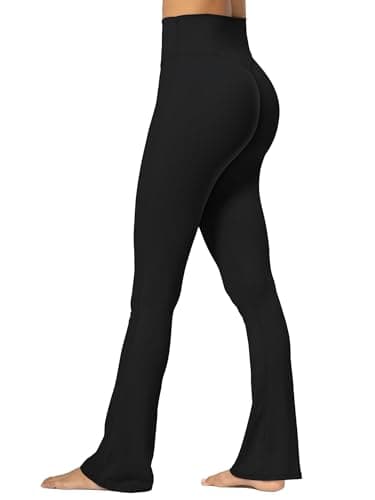 Sunzel Sunzfly No Front Seam Mini Flare Leggings for Women, Invisible Butt Scrunch Flared Yoga Pants with Tummy Control 32" Black Large