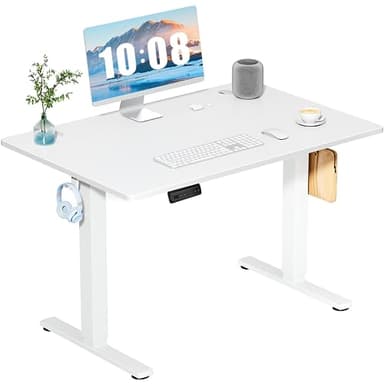 DUMOS 40 Inch Electric Standing Desk Height Adjustable, Sit to Stand Up Computer Workstations Work PC Table Home Office Study Writing Gaming Desks with Memory Presets for Walking Pad, Bedroom, White