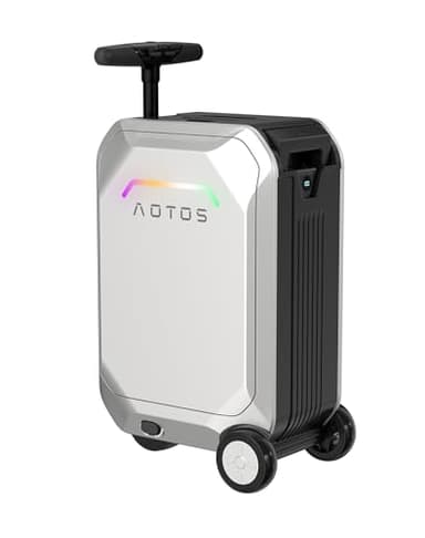AOTOS Smart Rideable luggage-Roller carry-on luggage 22x14x9-TSA,Airline-Approved 22 inch Hardshell,Zipperless Travel Suitcase with Rolling Wheels,App Control-Cabin Suitcase for Airport Travel(Silver)