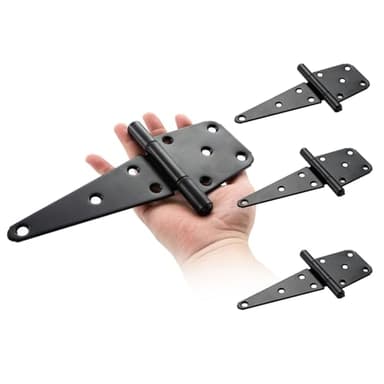 6 Inch T-Strap Gate Hinges, Heavy Duty Gate Hinges,Shed Door Hinges for Outdoor Barns Gate,Wooden Fences,with Screws, 4 Pack-Black