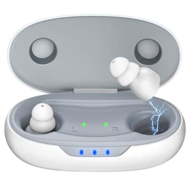 OTC Hearing Aids for Seniors - Hearing Aids with Digital Chips, Supermini Rechargeable Hearing Amplifiers Invisible with 16-Channel Sound Processing 3 Volume and 80H Wireless Charging Case (White)