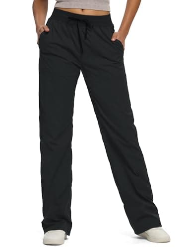 SEVEGO Women's 34" Tall Inseam Lightweight Dance Studio Pants Ruched Workout Athletic Casual Pants with Pockets Black, L