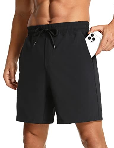 CRZ YOGA Men's Linerless Workout Shorts - 7'' Quick Dry for Running Sports Athletic Gym with Pockets Black Small