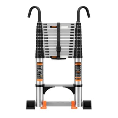 Telescoping Ladder,12.5FT Aluminum Multi-Purpose Collapsible Ladder with Stabilizers and Hooks,Jiashche Portable Extension Ladder for RV or Outdoor Work Silver,330lb Max Capacity