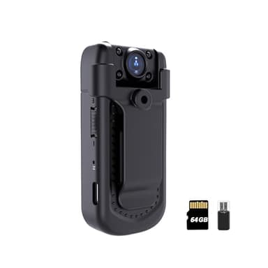 Mini Body Camera 1080P with Audio & Video Recording Small POV Cam with 64G Card - Wearable Personal Portable Cameras Recorder DV - Night Version Camcorder for Security Work Records Guard Traveling