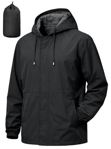 UIQUR Men's Rain Jacket Waterproof Windbreaker Raincoat Cycling Running Hiking Golf Travel Gear Hood Lightweight Packable Black L