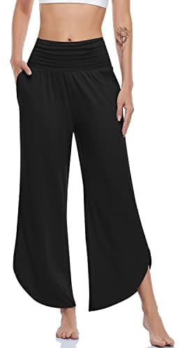 UEU Women's Wide Leg Yoga Pants High Waisted Comfy Dance Sweatpants Loose Casual Soft Lounge Joggers with Pockets (Black, M)