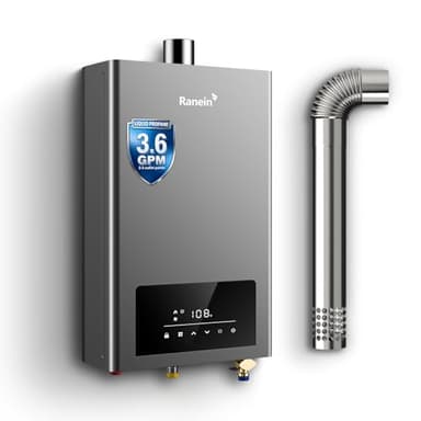 GEN II Ranein Propane Gas Tankless Water Heater Max 3.6 GPM, 80,000 BTU Indoor On Demand Instant Hot Water Heater with LED Temperature Control Panel