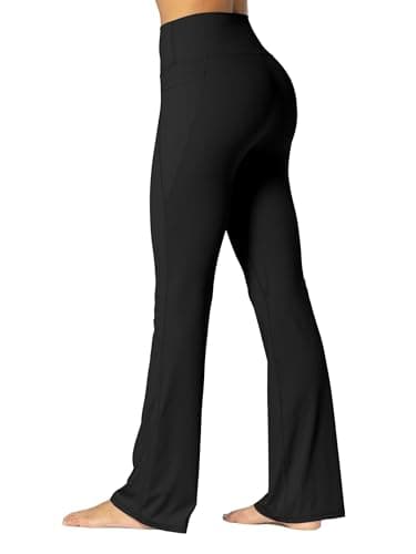 Sunzel Sunzfly Women's Mini Flare Leggings with Pockets High Waisted Tummy Control Yoga Pants Bootcut Workout Gym Casual 30" Black Medium