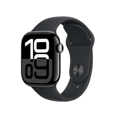 Apple Watch Series 10 [GPS 42mm case] Smartwatch with Jet Black Aluminum Case with Black Sport Band - S/M. Fitness Tracker, ECG App, Always-On Retina Display, Water Resistant