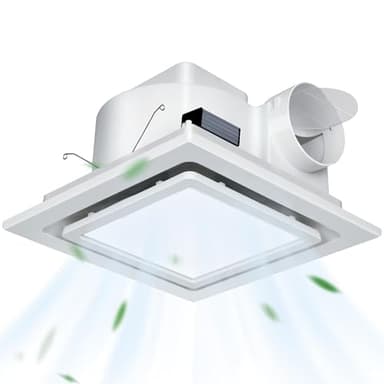 Gopper 12" Ultra Quiet Bathroom Exhaust Fan with 6500K LED Light, 1.0 Sone 120 CFM, 10x10 Mount, 1500 LM Ceiling Ventilation Fan, Energy Efficient (6500K LED-W)
