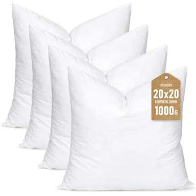 Artscope Synthetic Down Pillow Insert, 20x20 Down Alternative Throw Pillow Insert. Ultra Soft Fluffy Sleeping Pillow with 100% Cotton Cover, Decorative Pillows Set of 4-White.