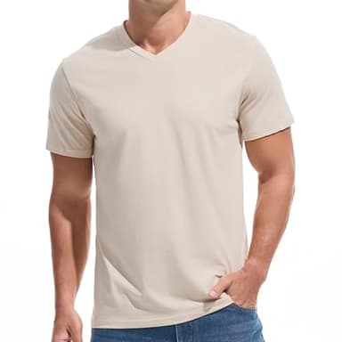 VEIISAR Premium V Neck T Shirts for Men - Modern Fitted Tees Vneck Undershirts V8 Beige L