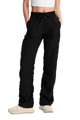 Yogipace Petite Women's Lightweight Dance Studio High Rise Cargo Pants Travel Hiking Casual Pant with 6 Pockets Sun Protection,28",Black,Size L