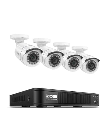 ZOSI H.265+ Full 1080p Home Security Camera System with AI Human Vehicle Detection, 8 Channel 5MP-Lite CCTV DVR (No HDD), 4 x 1080p Weatherproof Surveillance Camera Outdoor Indoor, 80ft Night Vision