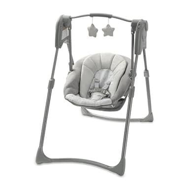 Graco Slim Spaces Compact Baby Swing, Space Saving Portable Bay Swing with Height Adjustable Legs & Soft Toys, Reign