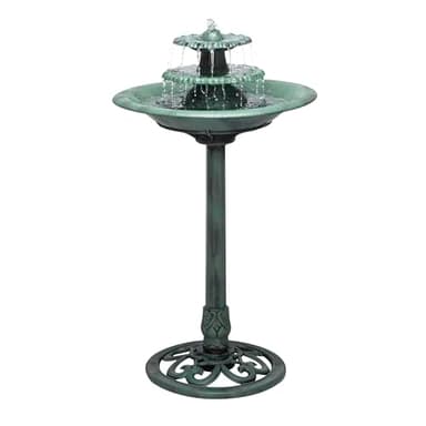 Alpine Corporation 35" Tall 3-Tier Outdoor Pedestal Water Fountain – Durable Resin Cascading Water Feature and Birdbath for Garden, Patio, Deck, and Backyard, Green