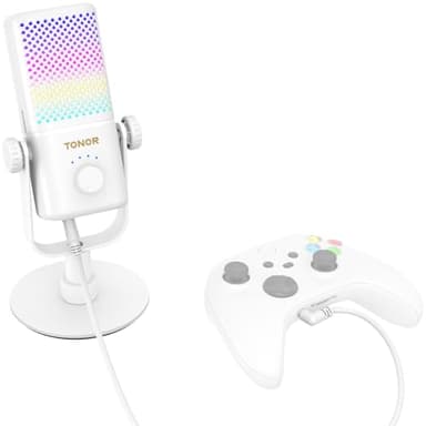 TONOR Gaming Microphone Compatible with Xbox, RGB Condenser Streaming Mic, Low Noise, Gain Control, One Tap Mute, Compatible with Capture Card, 200 cm/78inch Cable, Desktop Stand, White, TCX3