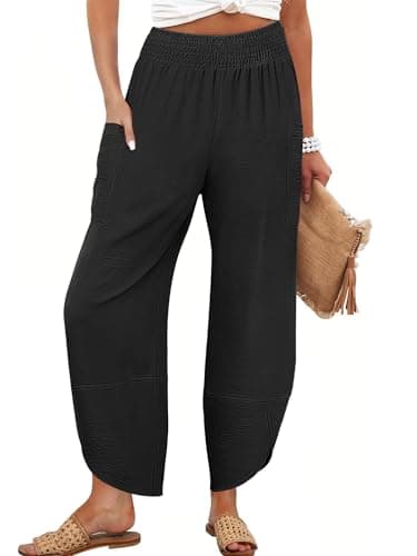 ANRABESS Womens Wide Leg Palazzo Capri Pants 2026 Summer Casual Loose High Waisted Lounge Flowy Cropped Beach Work Trousers Black Small