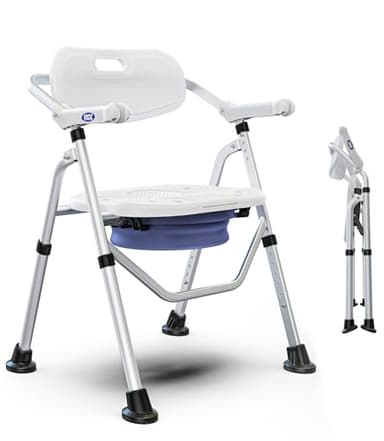 VOCIC Folding Shower Chair for Inside Shower, Lab-Tested 300lbs Heavy Duty Shower Seat for Elderly & Disabled, Flip-Up Arms, Cutout Seat, Height Adjustable Back & Legs, Portable Shower Commode Chair