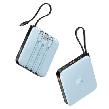 VRURC Portable Charger for iPhone with Built-in Cable, 10000mAh 22.5W Fast Charging USB C Battery Pack, Cell Phone Power Bank for iPhone 17 16 15 & Other Series (Blue)