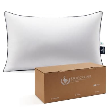 Pacific Coast Bed Pillow, Hotel Goose Feather and Down Pillow for Sleeping, 3-Chamber Pillow with High Thread Count 100% Cotton Shell, Queen Size