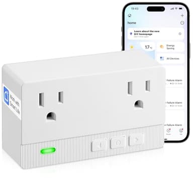 Freezer Alarm Wireless WiFi Alert 2.4GHz,Power Failure Alarm with 2 Socket, 110dB Power Loss Alert with LED Indicator,Blackout Alert for GFCI Trips,Refrigerator,Freeze,Compatible with Smart Life
