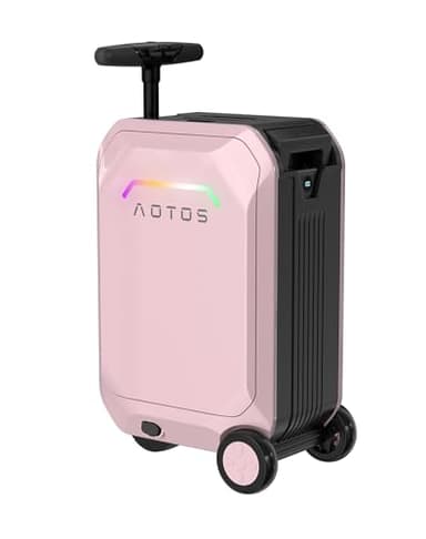 AOTOS Smart Rideable luggage-Roller carry-on luggage 22x14x9-TSA,Airline-Approved 22 inch Hardshell, Zipperless Travel Suitcase with Rolling Wheels,App Control-Cabin Suitcase for Airport Travel(Pink)