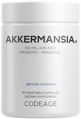 Codeage Akkermansia Muciniphila Probiotic Supplement - 3-Month Supply of Akkermansia & Chicory Inulin - Daily Synbiotic Probiotic Chicory Root - 100 Million AFUs - Gluten-Free - 90 Capsules